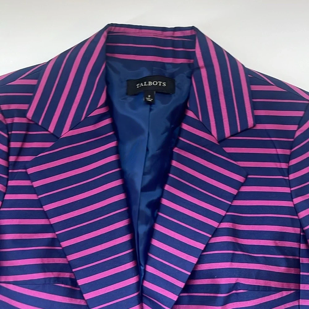 Talbots Grace Fit Pink Navy  Stripe Doupioni Silk Blend Blazer
